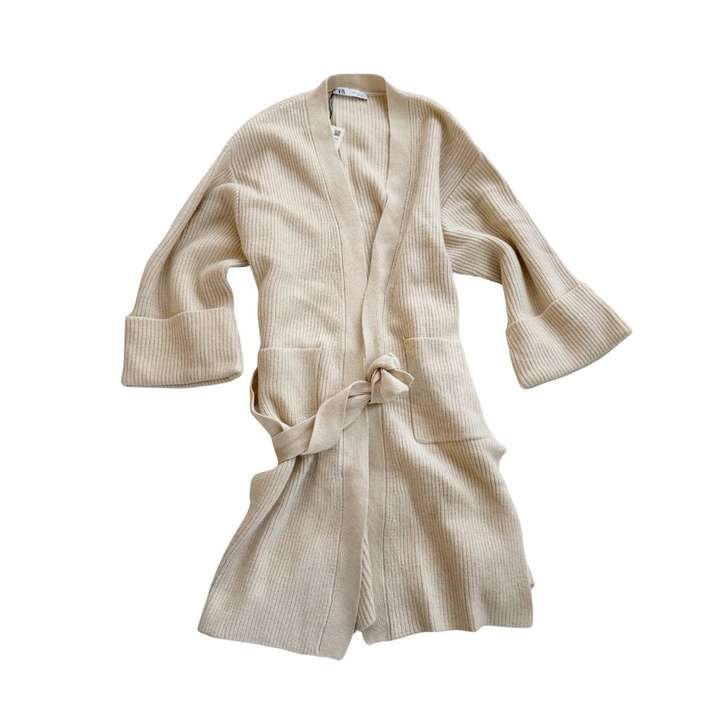 Zara NWT Mid Length Tie Waist Cardigan Size Small